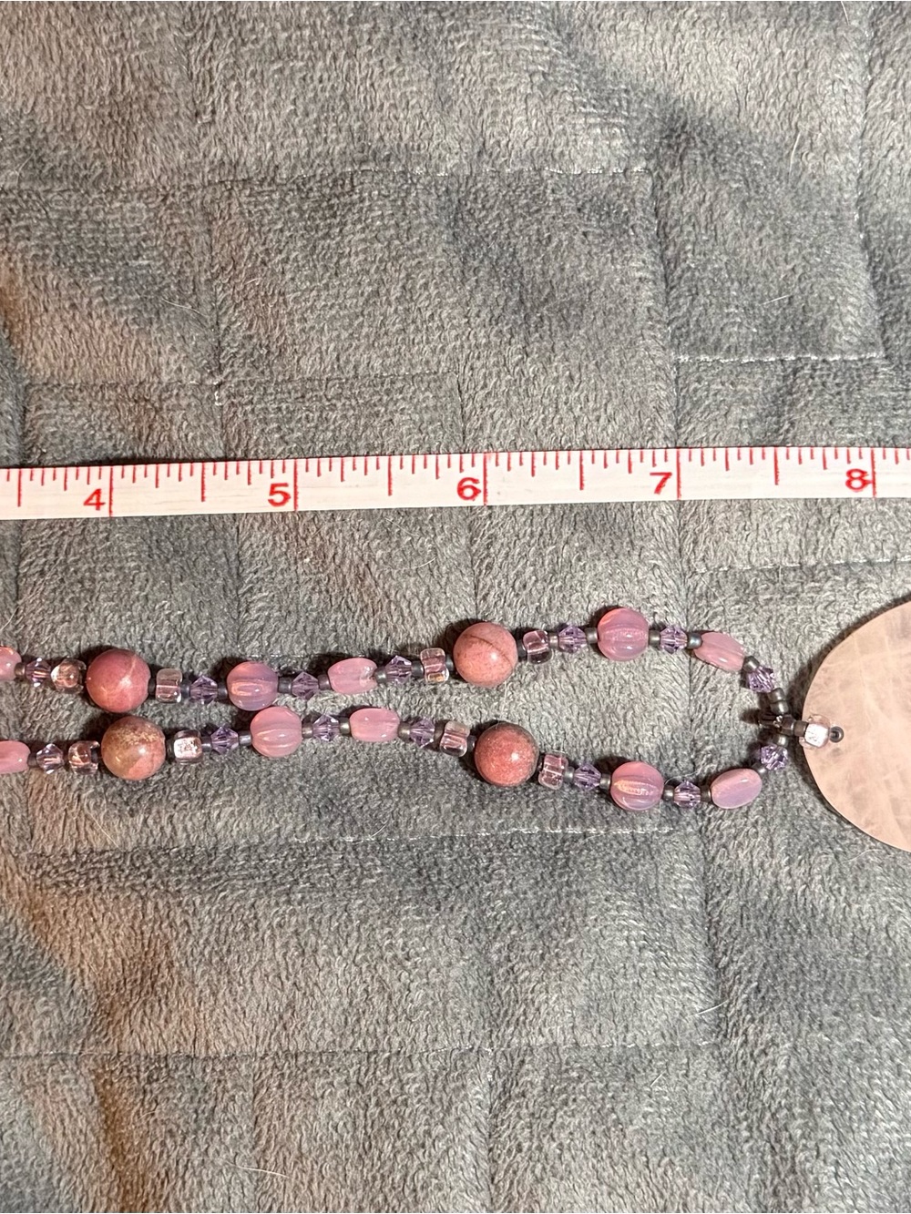 Pink Crystal Pendant Necklace with Pink and Purple Stones and Beads - Picture 4 of 6